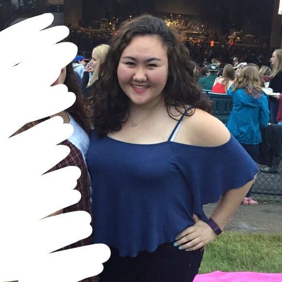 American Eagle Blue Cold Shoulder T-Shirt - Picture 4 of 4